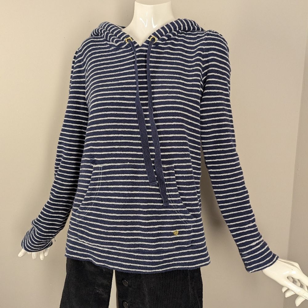 Juicy Couture Striped Hoodie Size M Navy White Pullover Kangaroo Pocket Casual